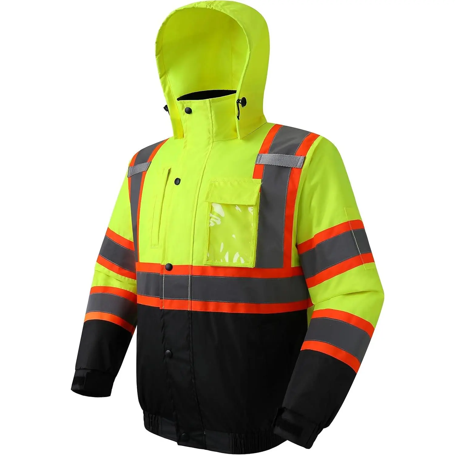 Class 3 High Visibility Reflective Tapes Waterproof Winter Bomber Jacket Durable for Construction Work ANSI/ISEA Standards Reflective Safety Jakcet for Men Women