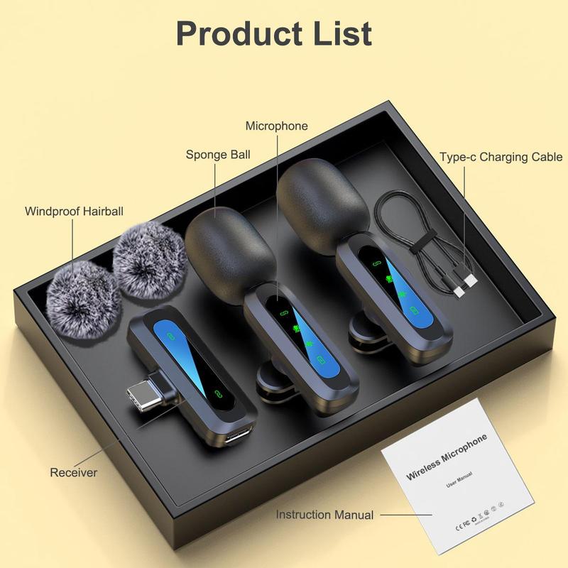 Wireless Microphone, Professional Lapel Mic for iPhone and Android, Wireless Microphone for Video Recording, Teaching, Interviews and Podcasts