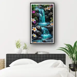 One 2D Flat Unframed Handmade DIY Diamond Painting Kit, Natural Scenery Dreamy Waterfall Style, Suitable for Home Living Room Bedroom Wall Decoration and Handicraft Enthusiasts