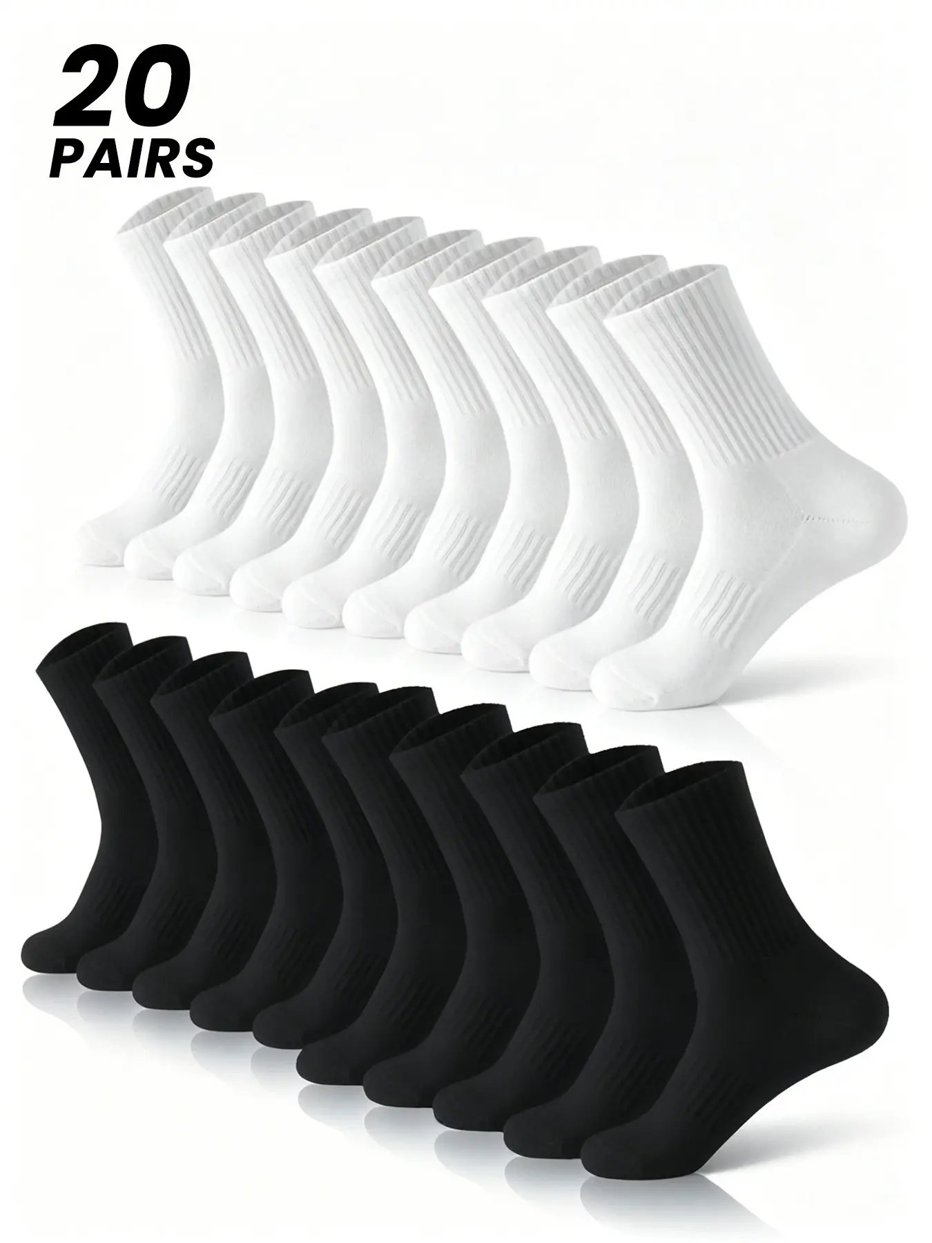10/20 Pairs Unisex White/Black Crew Socks, Slim-Fitting Basic Minimalist Plain Design, Casual All-Season Wear, Daily Commute & Leisure Socks, Casual Stylish Socks