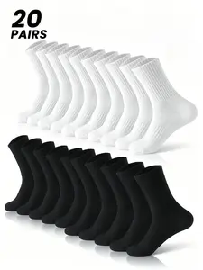 10/20 Pairs Unisex White/Black Crew Socks, Slim-Fitting Basic Minimalist Plain Design, Casual All-Season Wear, Daily Commute & Leisure Socks, Casual Stylish Socks