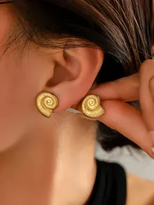 Oceanic Conch Stud Earrings, Lightweight Luxury Stainless Steel Design, Perfect Accessory for Beach Vacations, Graduation Gift