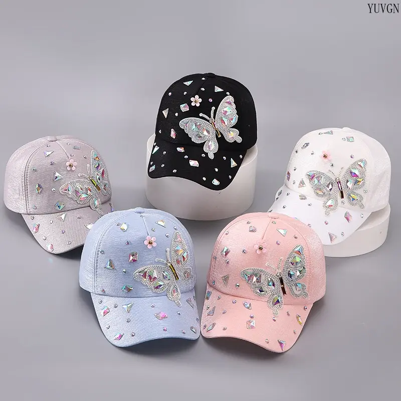 Unisex Adult Baseball Cap with Bling Rhinestone Butterfly, Soft Fabric for Casual Wear, Adjustable Size, Bling Rhinestones, Butterfly Motif, Everyday Use