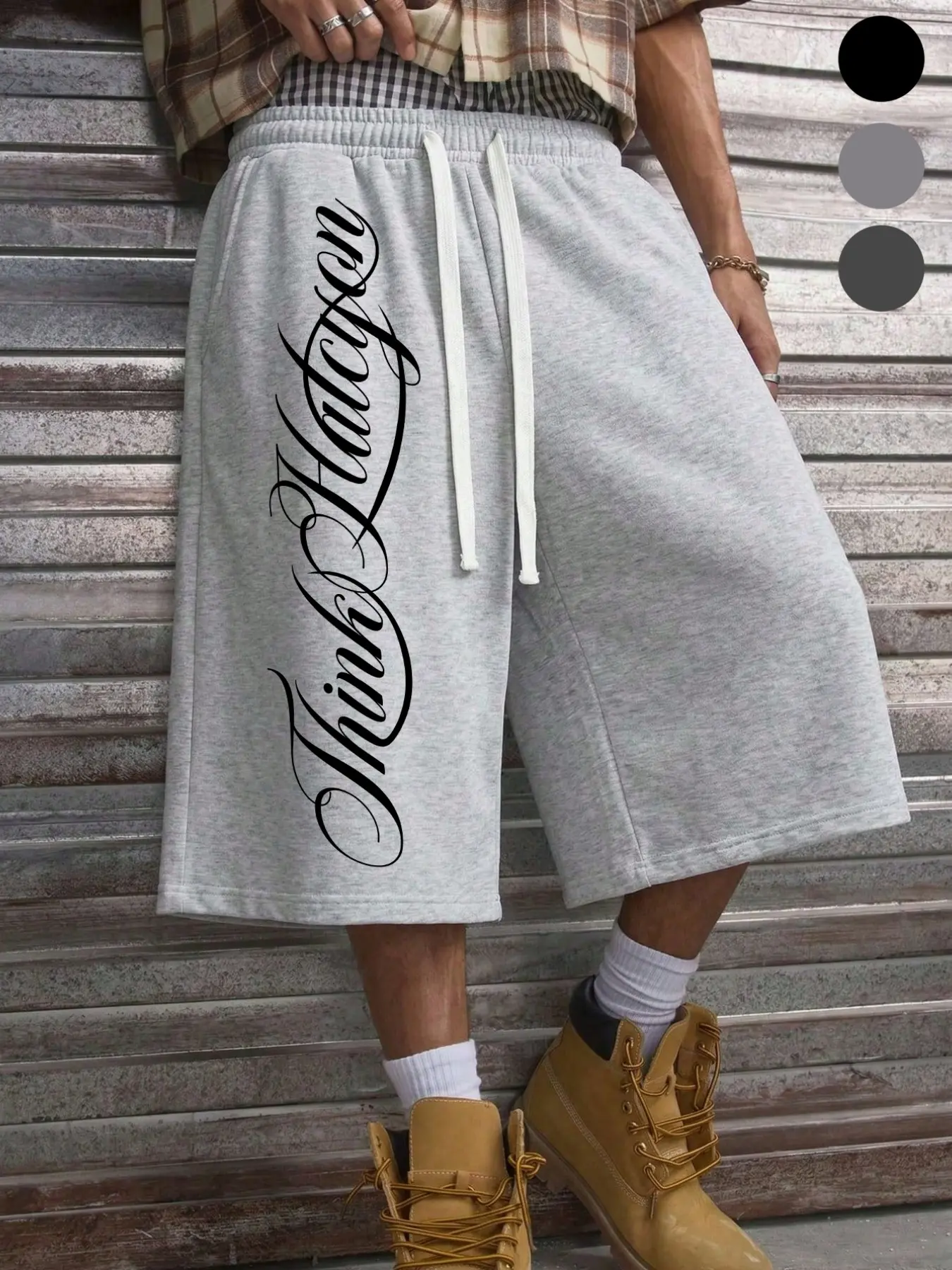 Chicano Retro Vertical Script Wide Leg Seven-Eighths Shorts, Graphic / Options, Loose Fit, Elastic Waist, Summer Casual Wear