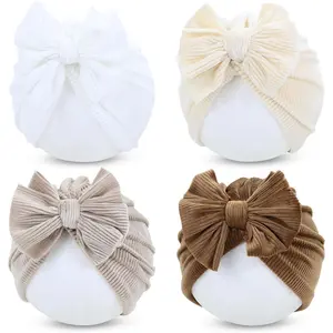 4 Pieces Baby Girls Turban Hats with Bow Newborn Hospital Caps Bonnets Beanies Headwraps  Infants Toddlers