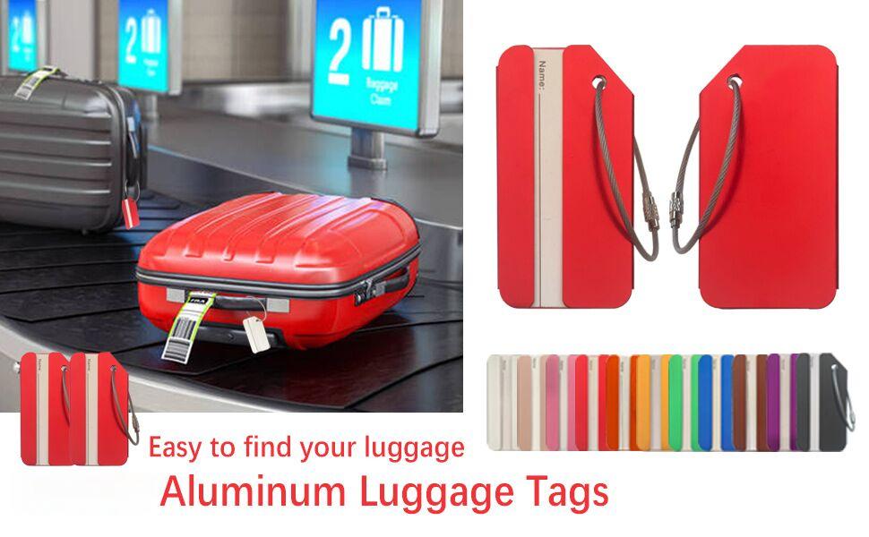 Aluminum Luggage Tags, Luggage Tag Holders for Travel Luggage Baggage Identifier by Ovener (2Pack Silver)