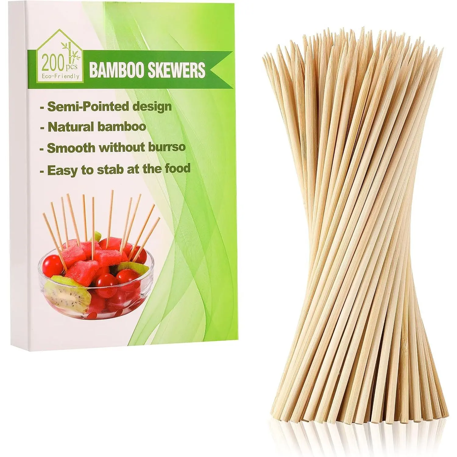 200 count  Skewers, 6 Inch  Sticks for Appetizers Fruit Kebabs |  Mini Wooden Skewers for Barbecue Grilling Burger Sausage,  Picks for Drinks, Long Toothpicks  Picks
