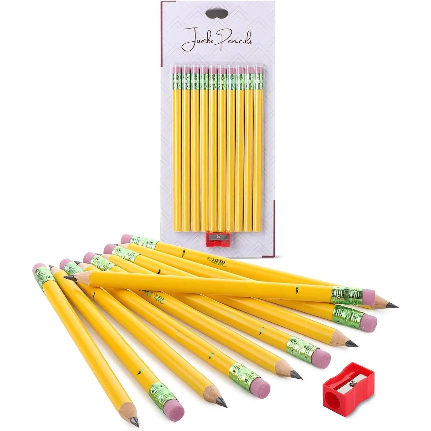 -  cils, 10 Pack with 1 Sharer, Yellow  | Smooth Black 2 HB Graphite Cores, Large  cils, Smooth Writing Lead for ,  and School Supplies