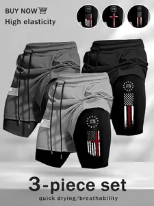 Men's Summer Fitness Shorts Set, Dual-Layer Design, Breathable Quick-Dry Fabric, Comfortable and Durable, Ideal for Active Lifestyle