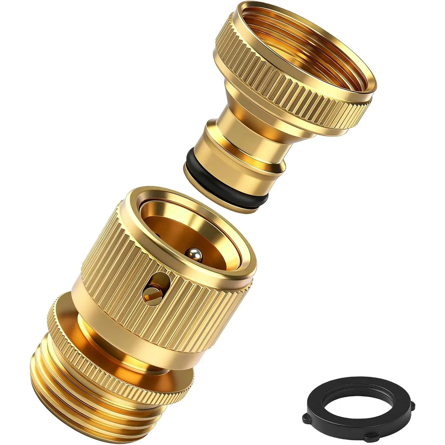Garden Hose Quick Connect Fitting, 3/4 Inch GHT Solid Brass Quick Release Hose Connector, Leak-Proof Hose Quick Connect Fittings up to 200 PSI, Heavy Duty Male & Female Set