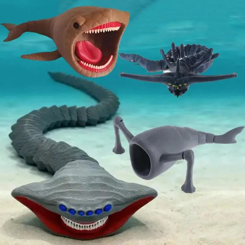 1/4-Pc Joint-Movable 3D Printing Deep Sea Monster Action Figure - Bloop in the Ocean Toy, Gran Maja Sea Eater Collectibles Figurine Model, Christmas Hilarious Gift, Gran Maja Sea Eater Figurine Model