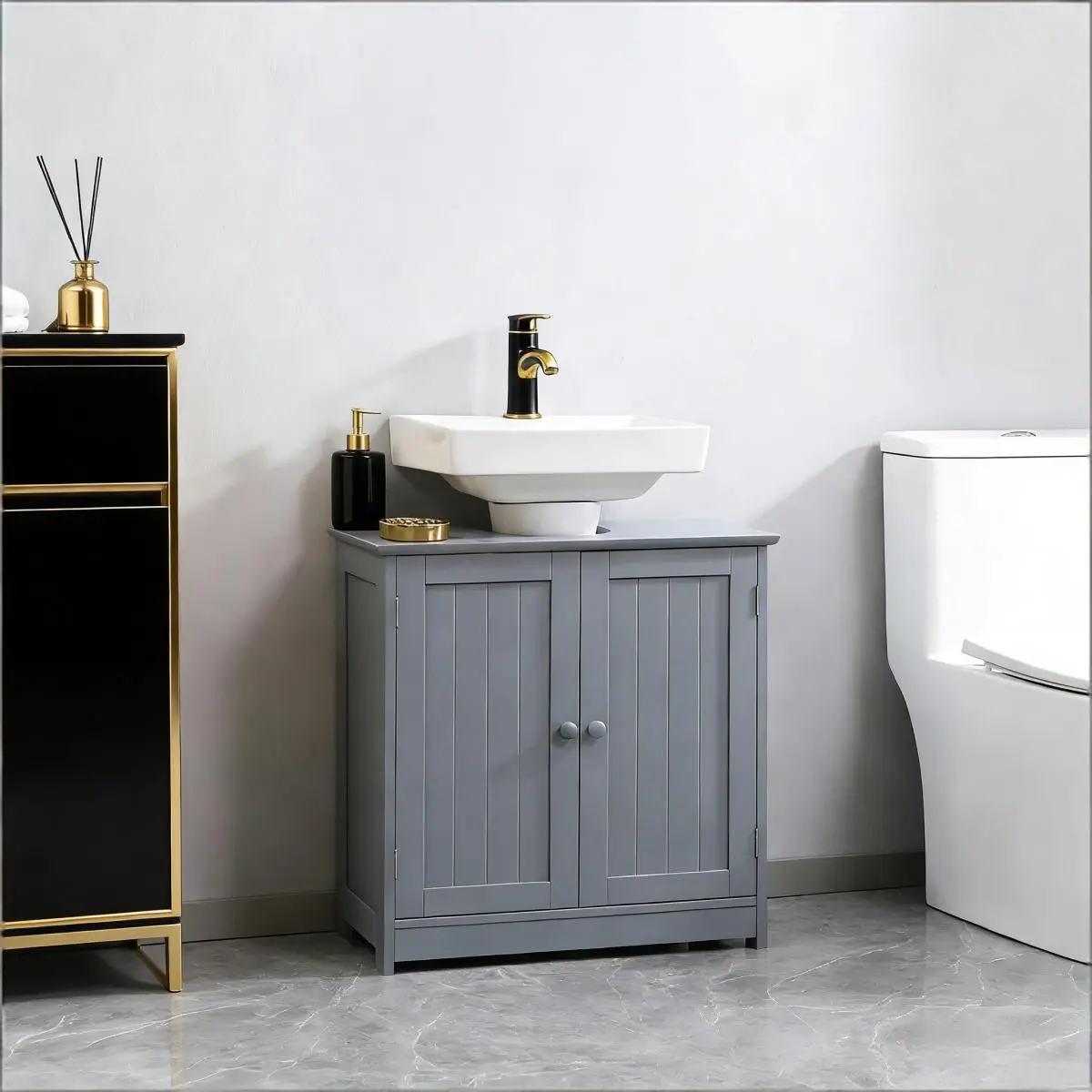 AobtkelModern Style Pedestal Sink Storage Cabinet,Bathroom Under Sink Cabinet On-Site