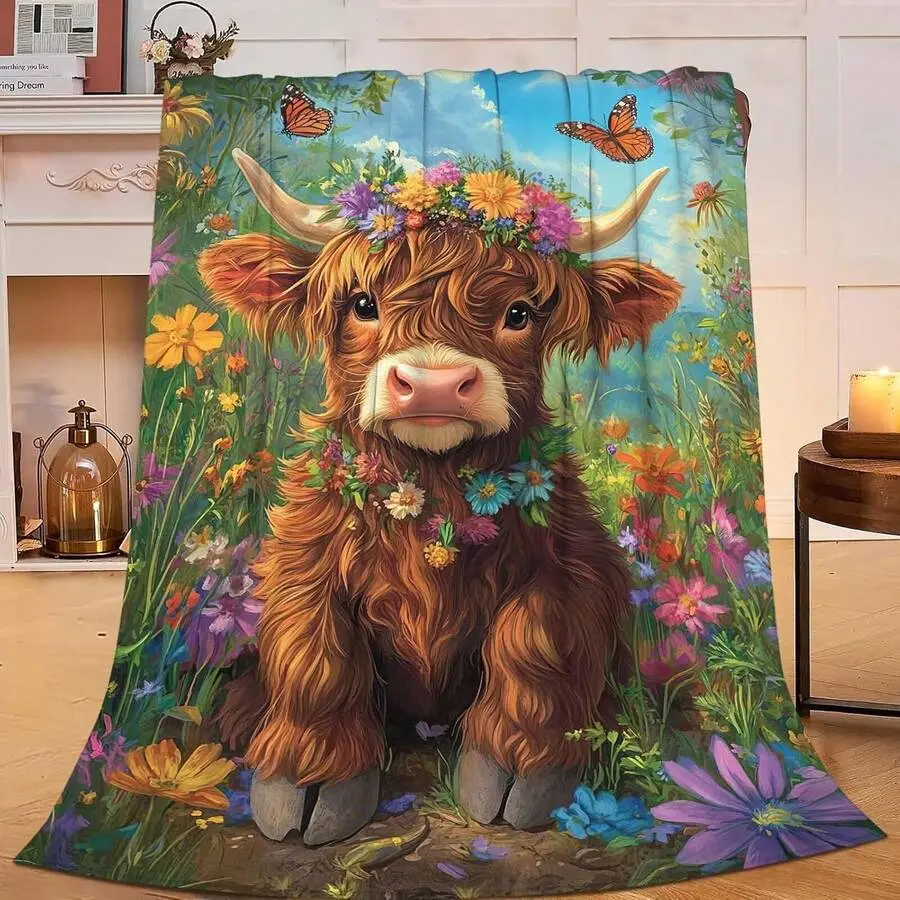 Highland Cow Throw Blanket Highland Cattle Stuff Gifts For  Girls Boys Adults Women Man Soft Cozy Warm Plush Fluffy Fuzzy Flannel Blanket Decor ,Throw Blanket,Room Decor,Halloween Decorations,Fall Decor