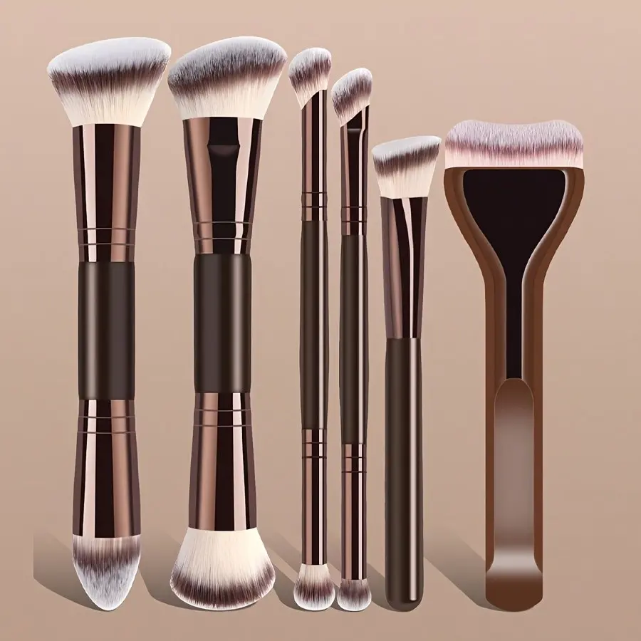 6-Piece Professional & Beginner Makeup Brush Set, Includes Kabuki Brush, Soft Nylon Bristles, Travel-Friendly, Ideal Gift for Women
