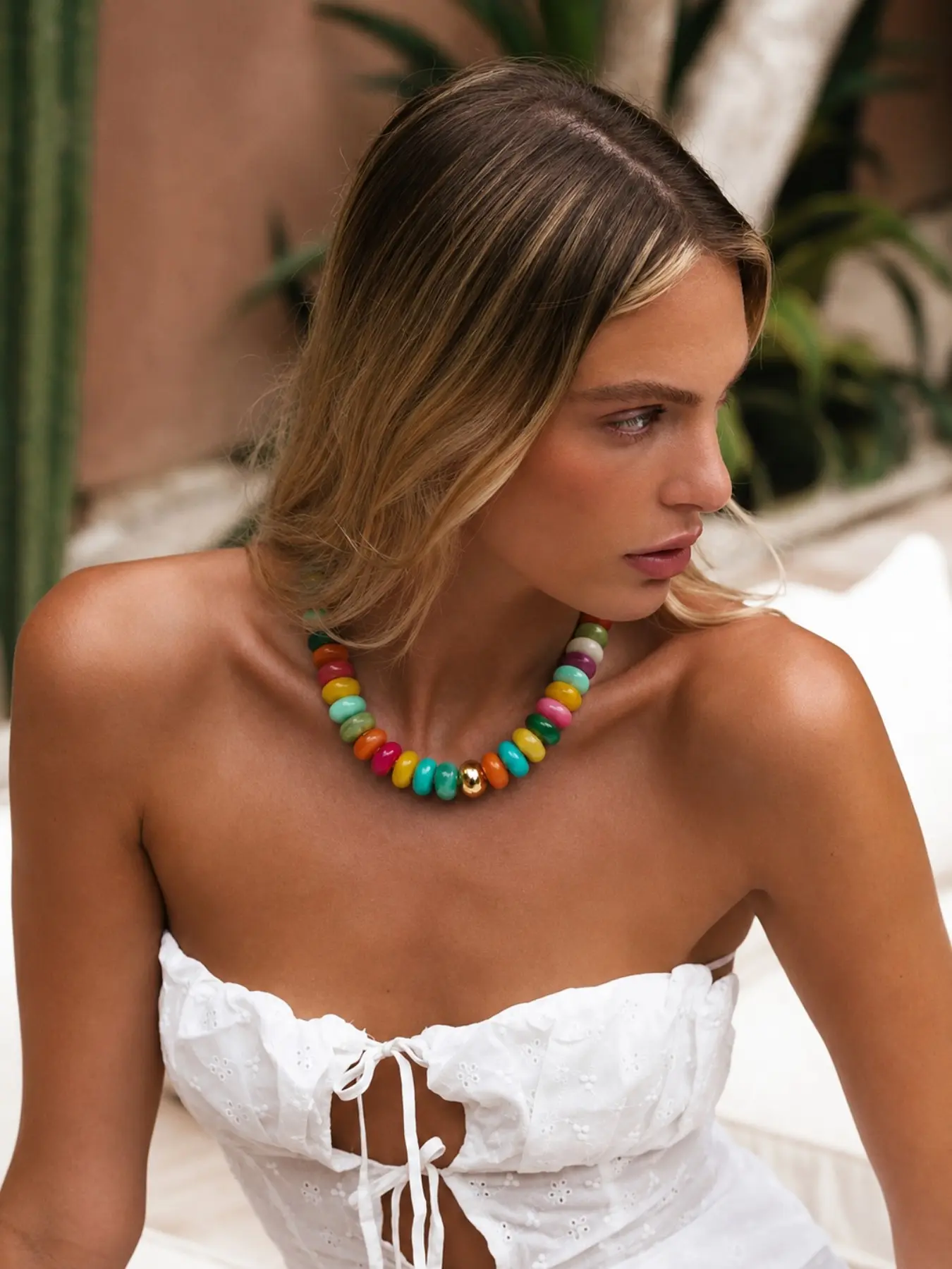Women's Beaded Chunky Chain Necklace, Bohemian Style Oval Bead Jewelry, Fashion Summer Beach Gift, Bikini Necklace for Holidays, Boho Style Jewelry
