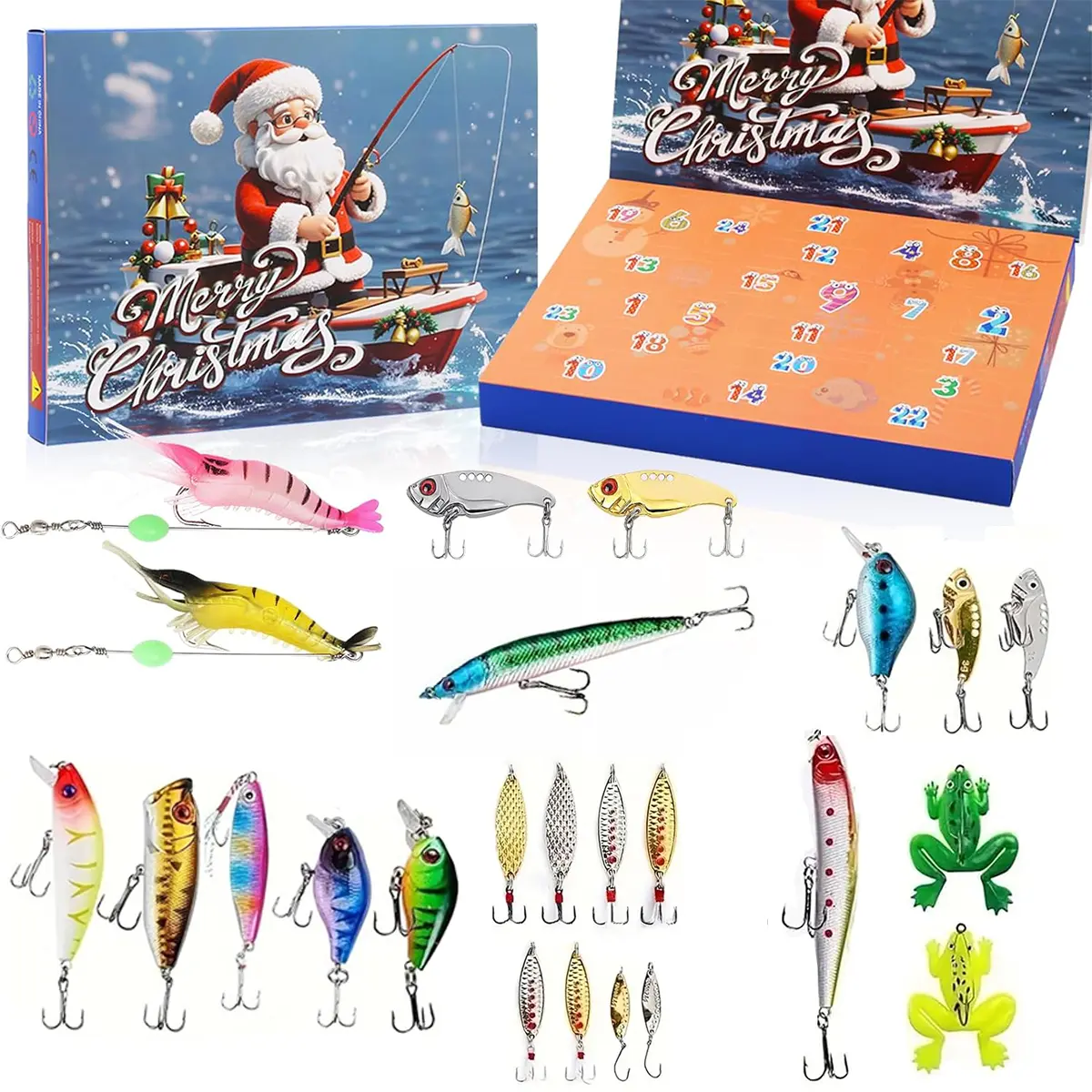 Fishing Lure Blind Box – 24 Days Countdown Advent Calendar with 100+ Pcs Lures, Biometric Minnow Crawler Frog Baits for Freshwater Saltwater, Christmas Gift for Anglers, Party Supplies