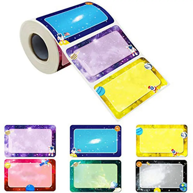 Colorful Cartoon Planet Name Label Stickers 300 Labels per Roll, 9cm Wide, Self-Adhesive.