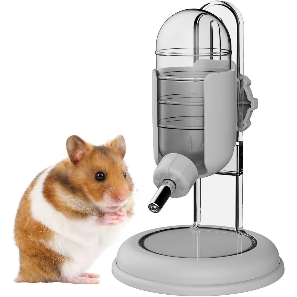 4oz Hamster Water Bottle with Stand - Gray Water Dispenser for Syrian Dwarf Hamsters, Gerbils, Mice, Rats & DegusGift