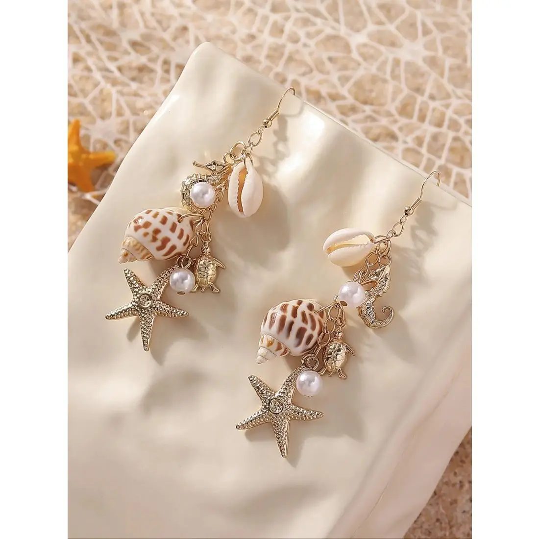 Boho Style Shell & Starfish Design Dangle Earrings, High Quality Earrings, Fashion Jewelry for Party, Daily Clothing Decor, Trendy All-match & Exquisite Jewelry for Birthday Gift