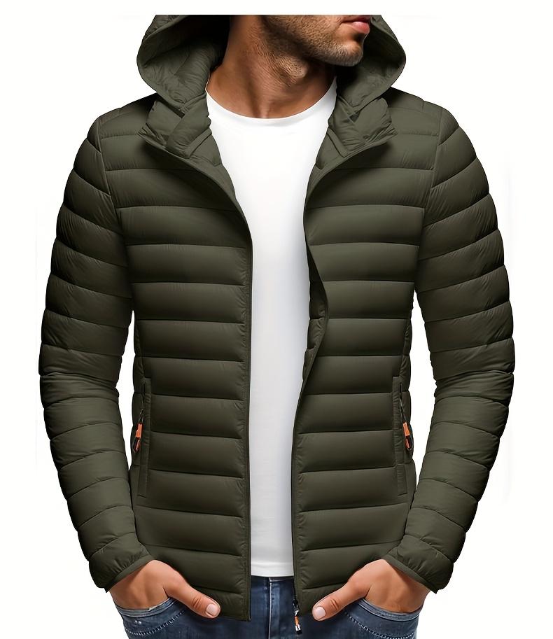 Men's Stand Collar Hooded Jacket - Warm, Windproof Thickened Coat, Detachable Hood, Solid Color Design, Thickened Nylon Fabric for Cold Weather, Casual Style, Zip Closure, Dry Clean Only, Winter Stand Collar Hooded Thickened Coat Spooky Fuzzy Crew Socks W