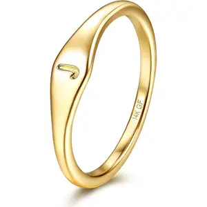 YADOCA 14K Plated Gold Filled Ring Initial Ring Dainty Simple Letter Band Rings Signet Stackable Pinky Alphabet Thin Thumb Rings for Women Non Tarnish Size 6 7 8 9 10