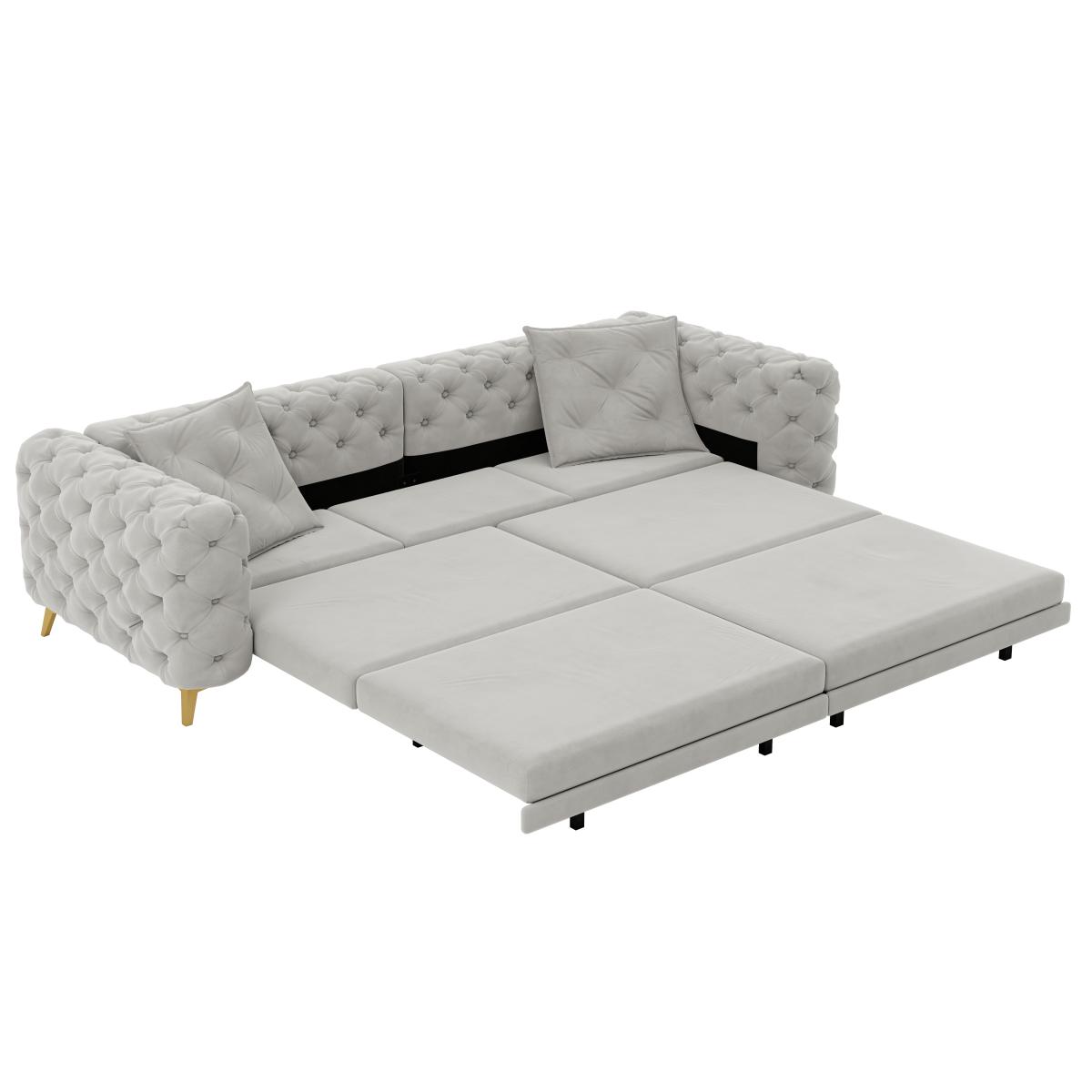 97.7" 3-in-1 Convertible Sleeper Sofa,28.4" Deep Seat Pull Out Sofa Bed,Button Tufted Modern Sofa,4-Seater Couch with Movable Ottoman  for Apartment,Office,Bedroom,Light Grey(Old SKU:W1885S00203)    RR