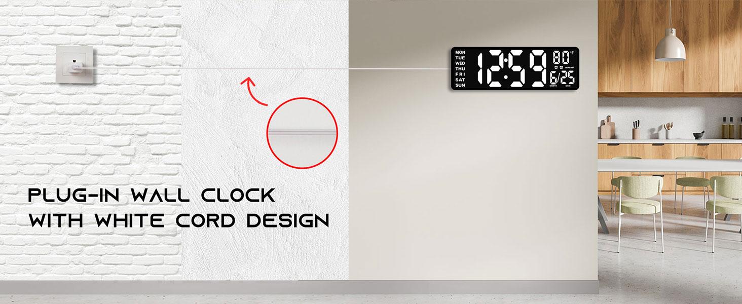 16.5" Large Digital Wall Clock with BT Sync, RGB Lights with 11 Scenes Mode Remote Control, Dual Alarms with Big LED Display, Auto DST, Temperature for Classroom Gaming