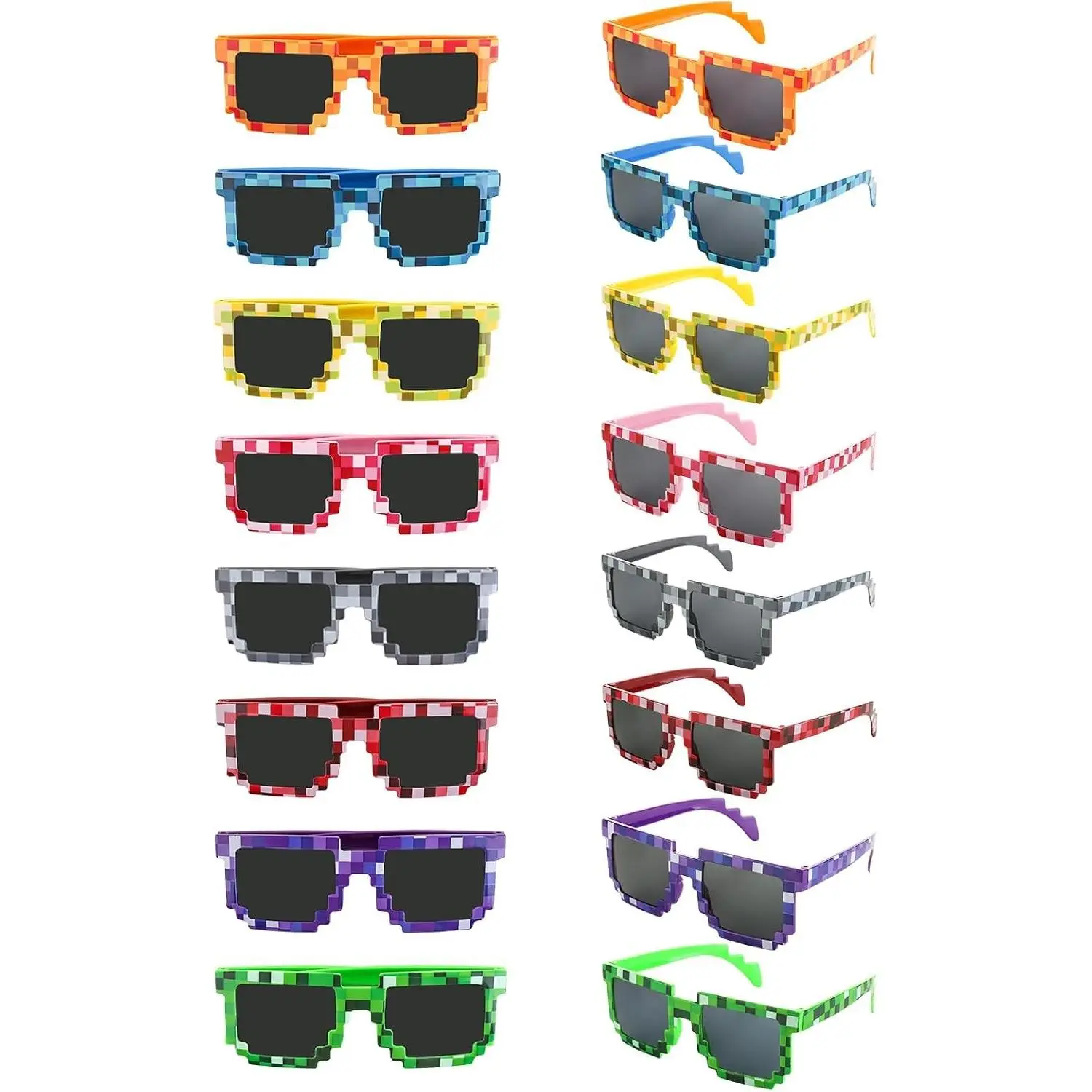 16 Pack Pixel Sunglasses, Video Game Style Party Favors in 8 Colors for Birthday Parties Photo Props(Gift)
