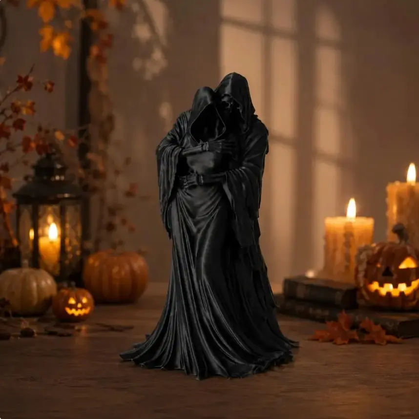 1Pc Halloween Gothic Reaper & Lady Statue, Dark Romantic Sculpture for Shelf, Tabletop & Home Decor, Gothic Gift for Horror Lovers, halloween gift，halloween decor, Decor Figurine Ornaments