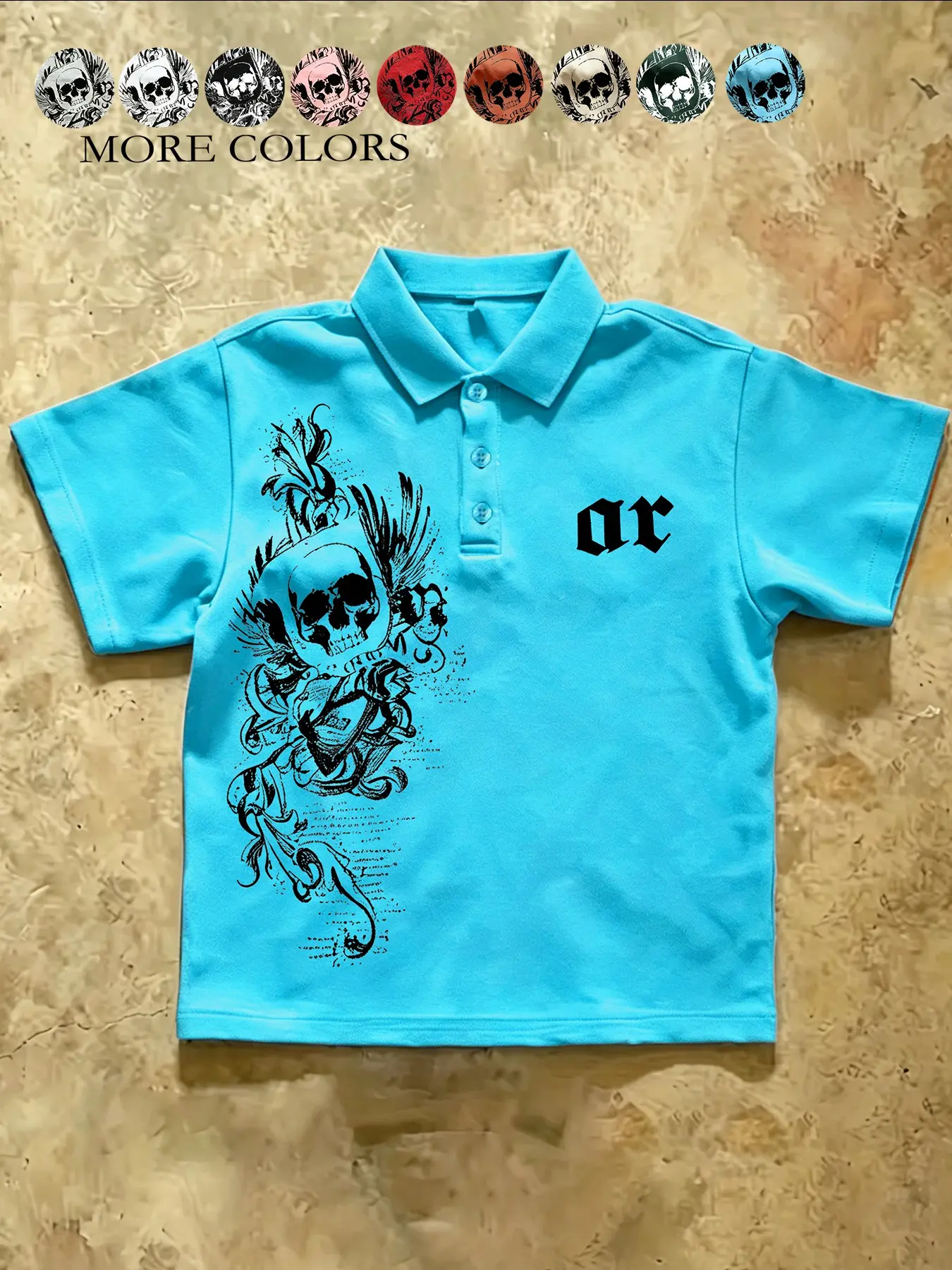 Men’s Dark-themed Street Gothic Style Black Skull Printed Polo Shirt – American Retro Y2K Street Style Short-Sleeve Top, Gothic Fashion, Suitable for everyday casual wear, dates, campus life, street style, light business casual, summer outings.