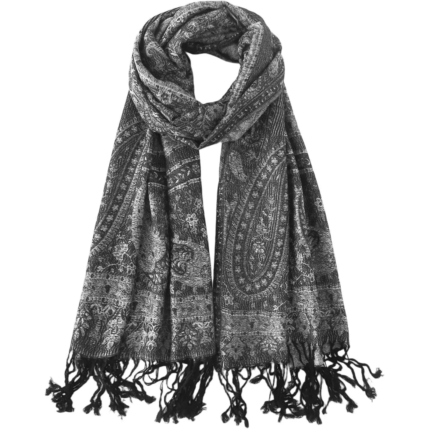 Women's Reversible Paisley Pashmina Rave Shawl Scarf - Ethnic Jacquard Wrap for Travel(Gift)