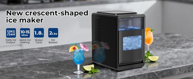 Kismile Crescent-Shaped Ice Maker Countertop, Self-Cleaning Portable Ice Machine with LED Display, Fast Ice Making for Seafood/Home/Office/Bar Kismile Crescent-Shaped Ice Maker Countertop, Self-Cleaning Portable Ice Machine with LED Display, Fast Ice Making for Seafood/Home/Office/Bar