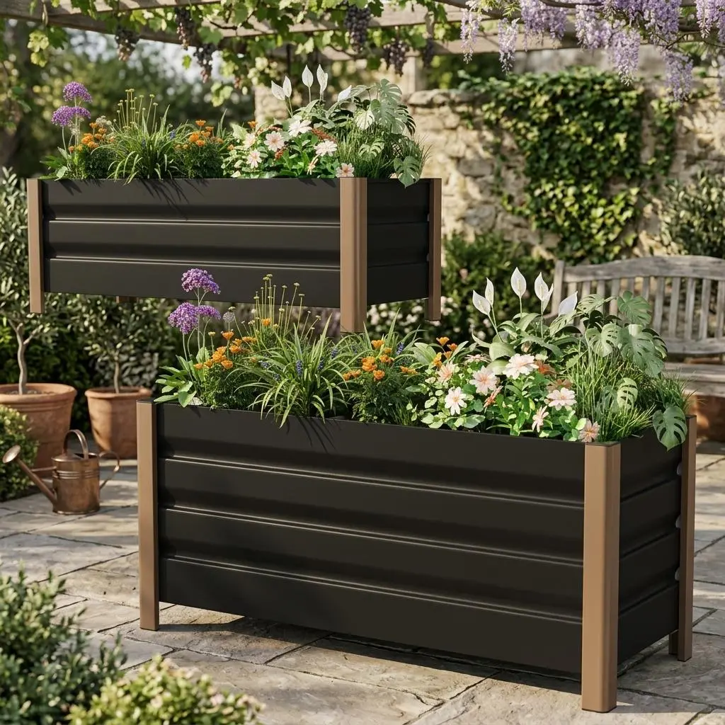24x16x18 Inch Weatherproof Aluminum Raised Garden Bed, Single Layer Planter Box with Rounded Corners Drainage Holes and Anti Cut Edging, Outdoor Container for Patio Balcony Lawn Planting