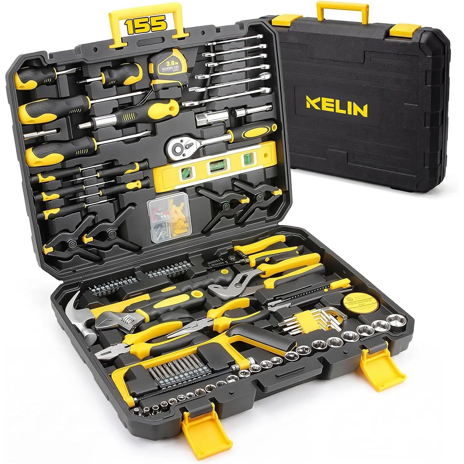 155PCS Household Tool Set with Toolbox Ratcheting Screwdriver Sockets