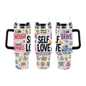 Self Love Affirmation Tumbler for Women, Daily Positive Reminder Cup with I Am Enough & I Am Brave Quotes, Encouragement Gift for Mom, Daughter, Best Friend, Mental Wellness Travel Mug