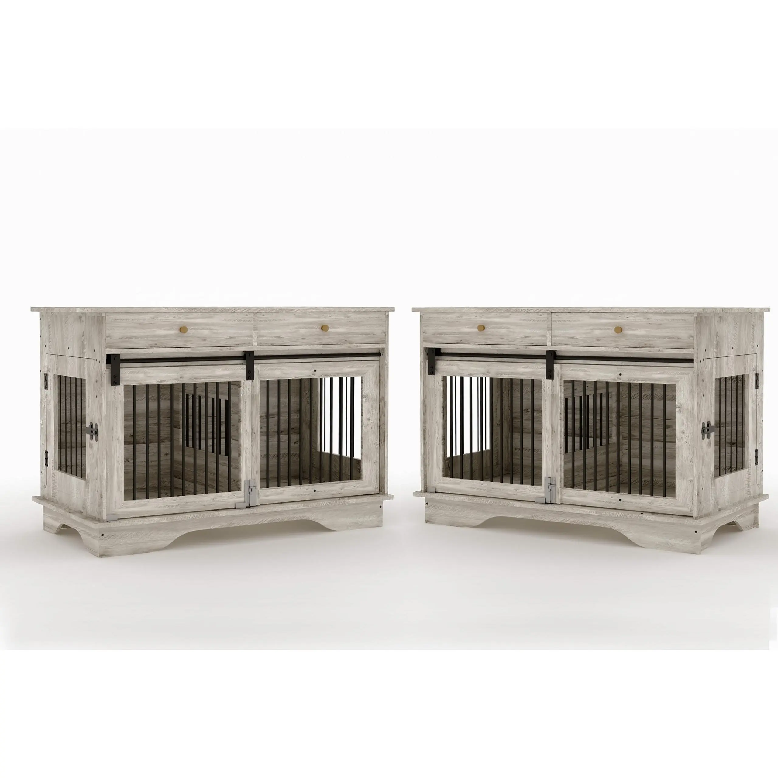 2-Pack Dog Crate End Table 47" – Double Dog Cage with Removable Divider & 2 Drawers, Grey, Stylish Pet House for Medium/Large Dogs, Ships in Multiple Boxes