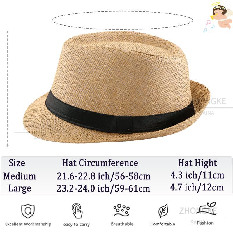 58/60cm Wedding Straw Fedora Hat for Men Women Trilby Hat Short Brim Panama Hat Beach Havana Party Favors Big Head Gentleman Cap