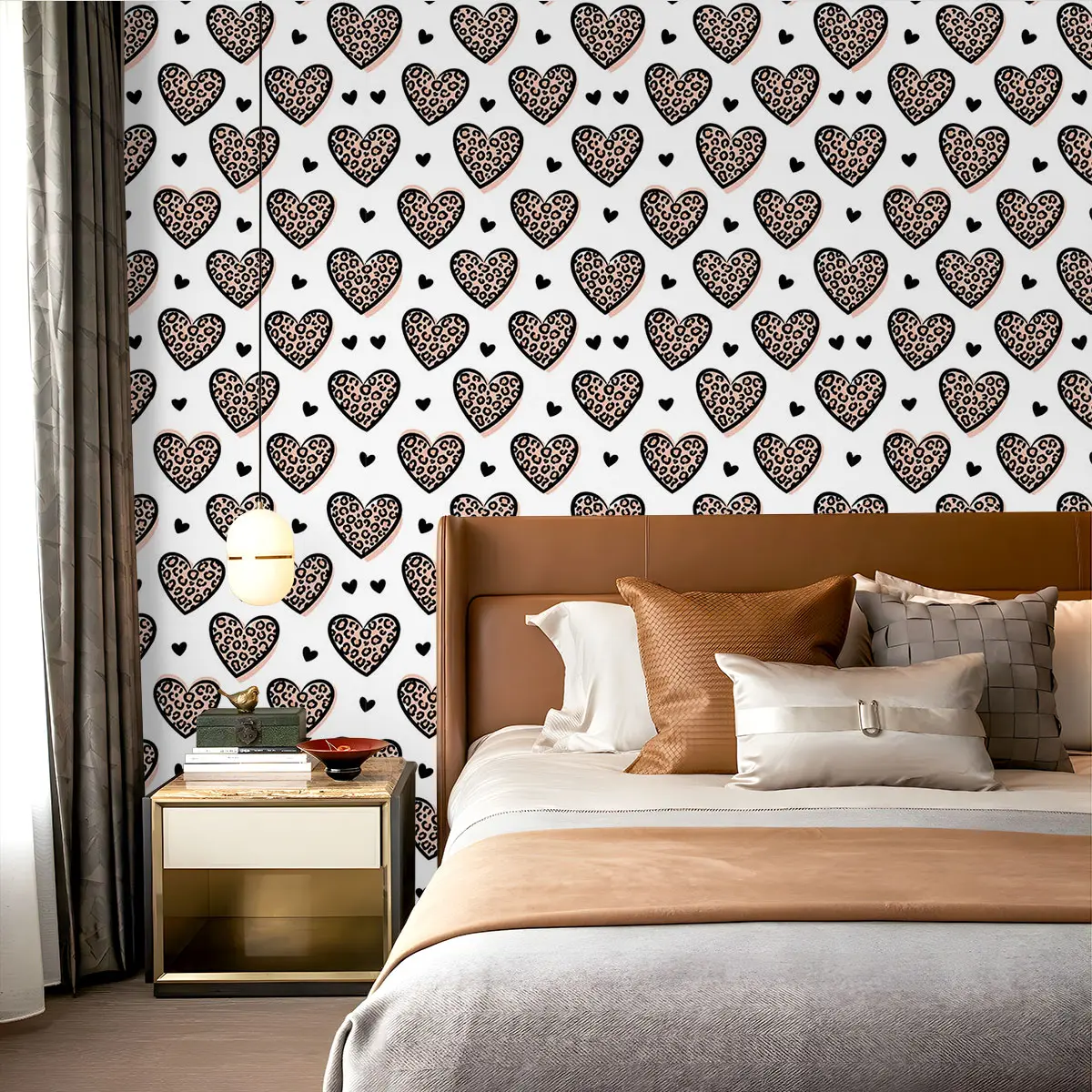 1 piece leopard-print heart pattern PVC wallpaper wall sticker, with adhesive on the back for easy peel-and-stick application, suitable for wall decoration and old wall renovation