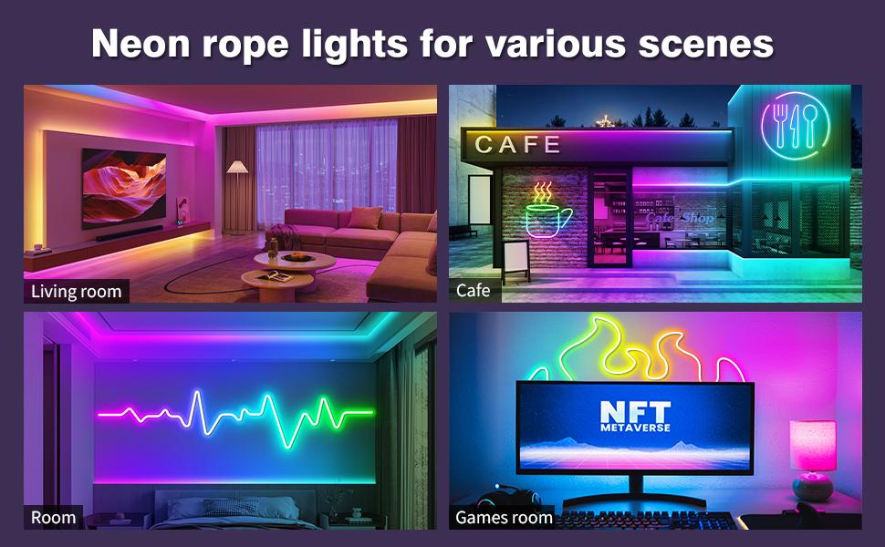 Led Neon Rope Lights 60FT,Control with App/Remote,Flexible Led Rope Lights,Multiple Modes,IP68 Outdoor RGB Neon Lights Waterproof,Music Sync Gaming Led Strip Lights for Bedroom Indoor