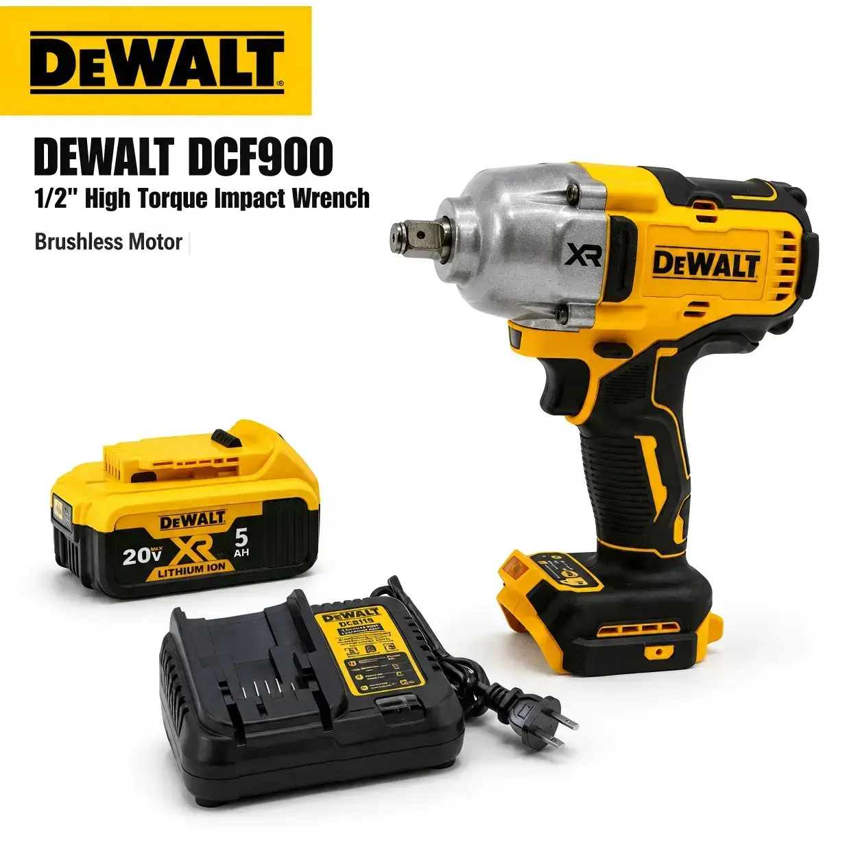 DEWALT DCF900 Cordless 90-Degree 1/2" High-Torque Brushless Impact Wrench, 900N.m Power, Multi-Bolt Extractor Kit, Heavy Duty, Ideal for Truck Lug Nuts, Machinery Maintenance, Cordless 90-Degree Impact Tool Multitools & Accessories, Cordles
