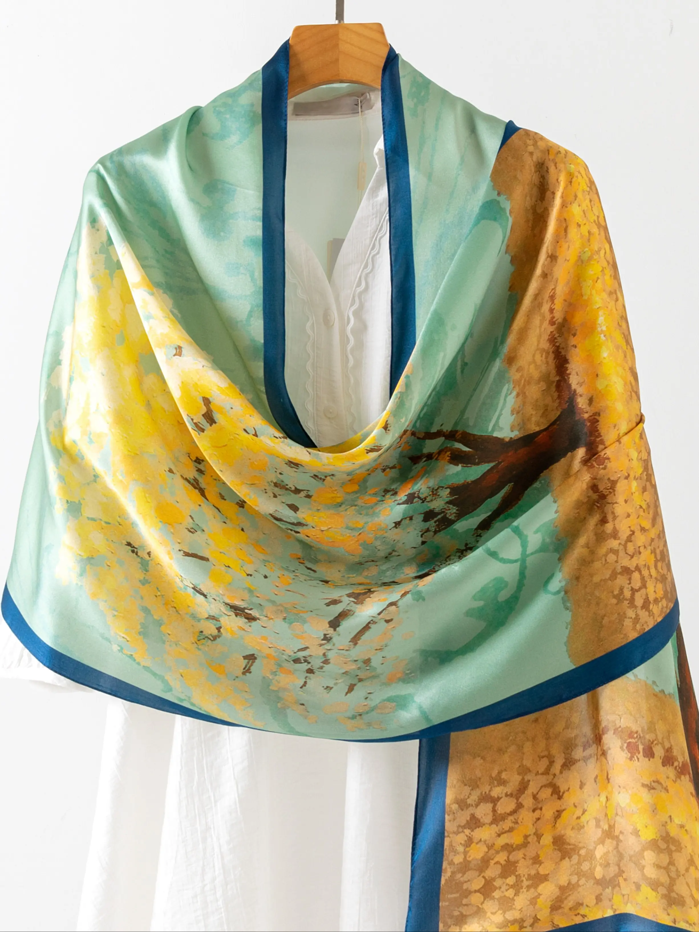 67.7x20.87 Inch Silk Shawl for Women, Vintage Chinese Print, Soft and Skin-Friendly, Perfect for Daily Wear, Party and Event Accessories