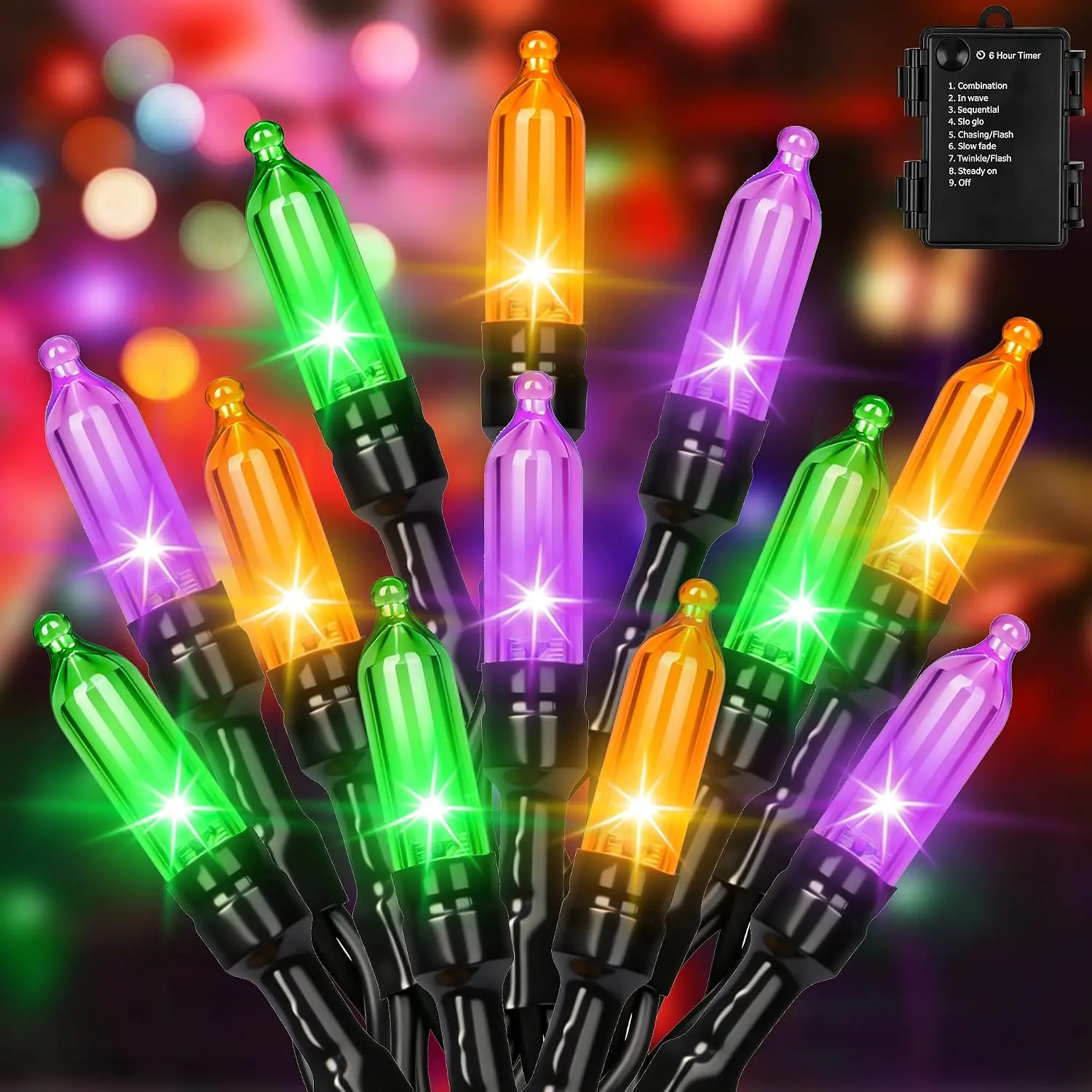 30 LED  Halloween String Lights House Decoration  Orange Green | 11.5Ft, -in timer, IP56 , 8 Light Modes, Ideal for Outside Indoor Dorm Yard Holiday Haunted Party Spooky Decor