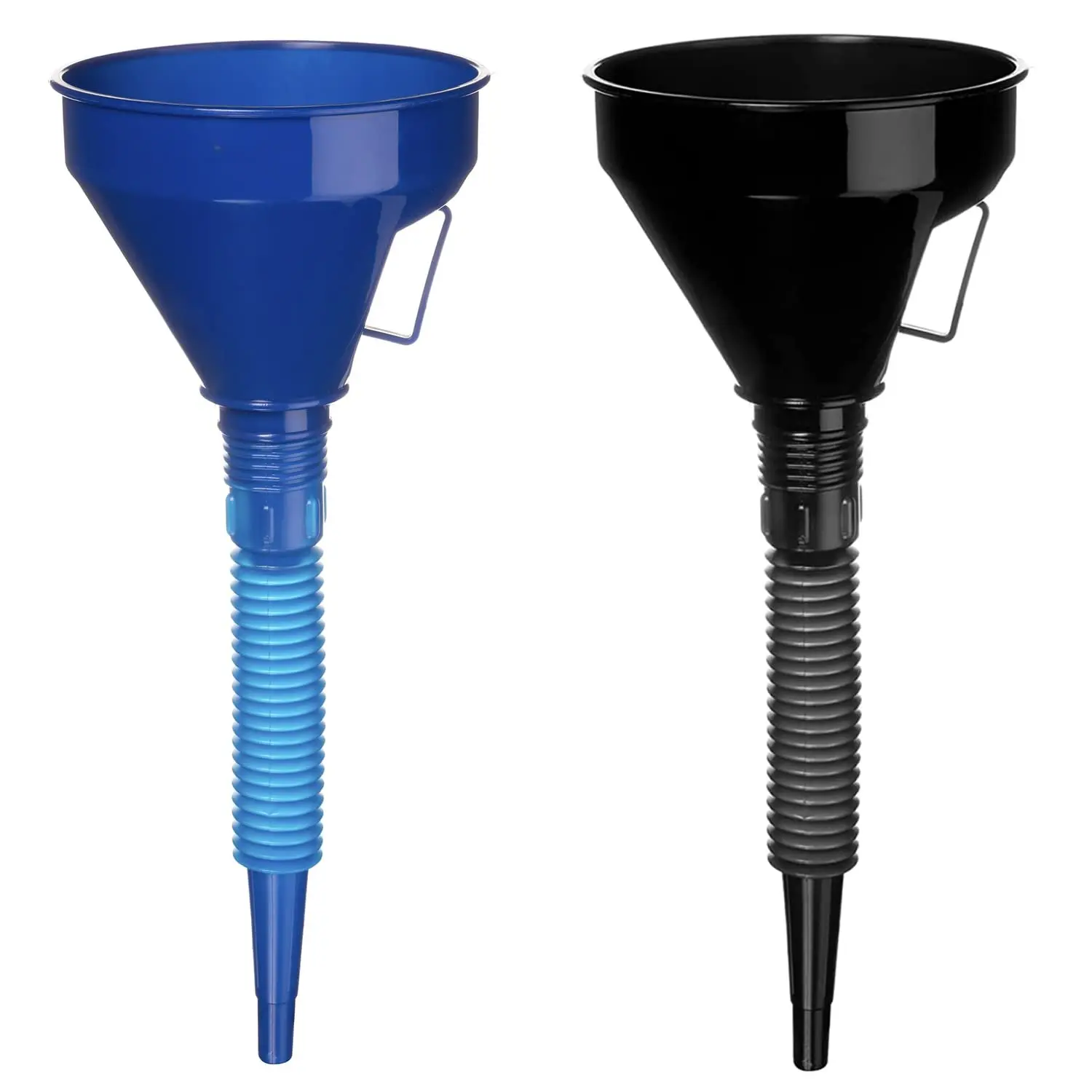 Automotive Flex Funnel 2-Pack | Wide Mouth Flexible Tube Plastic Funnel for Automotive Use - Gas, Transmission, , Oil Change (Blue & Black)