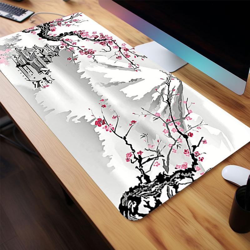 Large Gaming Mouse Pad with Non-slip Rubber Base, 1 Count Cherry Blossom Pattern Desk Mat, Computer Keyboard Pad, Washable Rubber Mouse Pad Perfect for Gamers Office Workers & Home