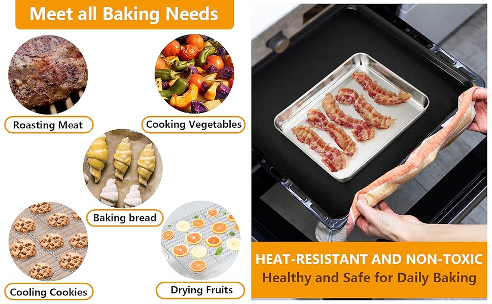 10.4inch Baking tray with rack, stainless steel cookie tray, with cooling rack, suitable for oven use, for cooking and baking, non-toxic and dishwasher safe, sturdy and durable