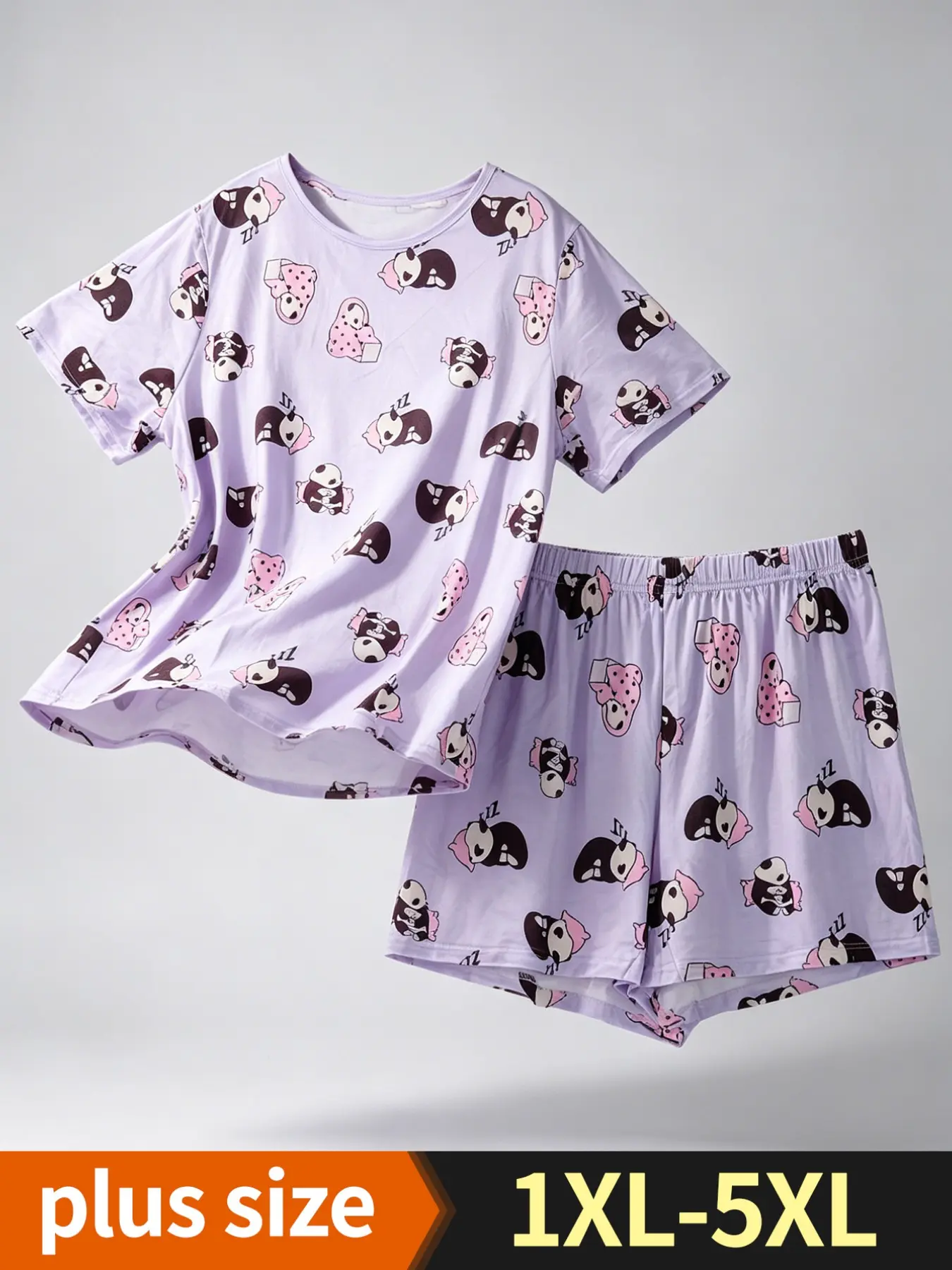 Summer Plus Size Women's Pajama Set 1xl-5xl, Cute Sweet Style Loose Short Sleeve Shorts, Milk Silk Fabric, Cartoon Cow Print, Home Sleepwear