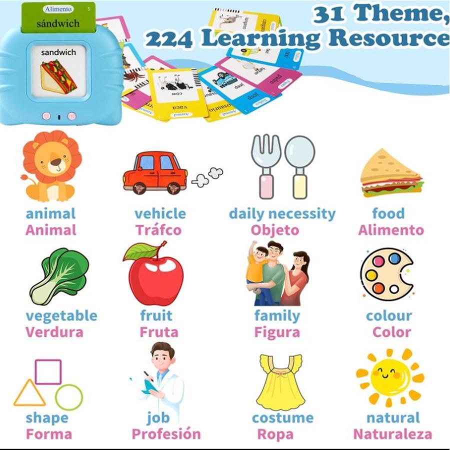 Spanish And English Talking Flash Card, Bilingual Instruction Cards, 1 Set Bilingual Learning Tool, Pocket Speech Training Tools, Educational Learning Tools for Boys & Girls Christmas Gift