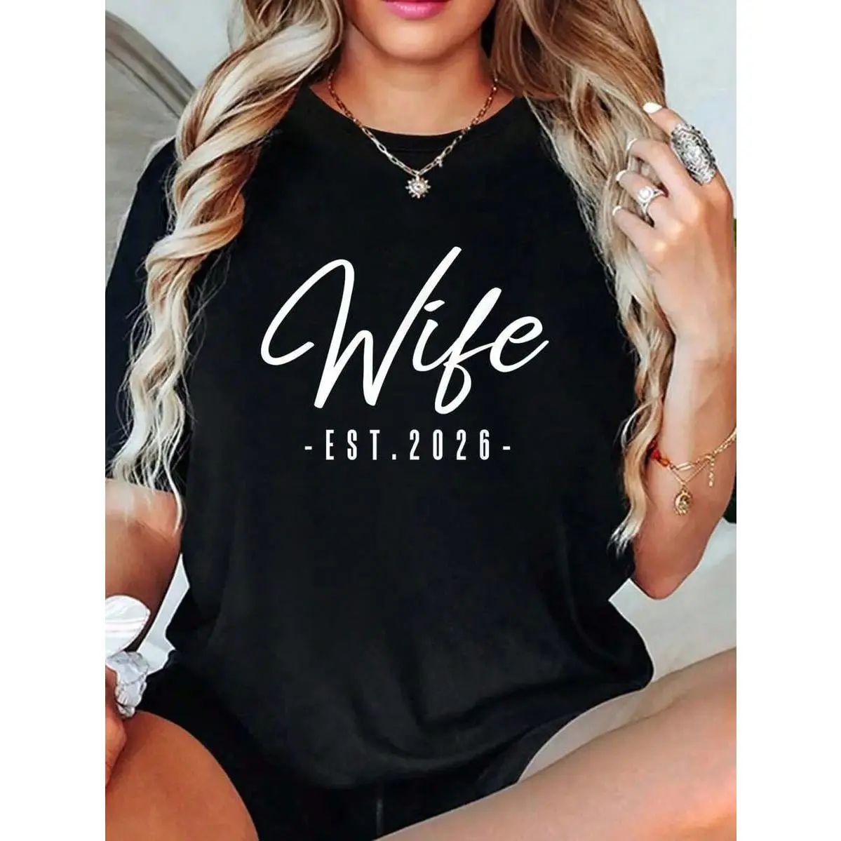 Fall Women Clothes Wife Est 2026 Just Married Honeymoon Bride Mrs. Her Wedding-Shirt Fall Outfits Tee Tee Shirts Western Men Clothes Camisas Para