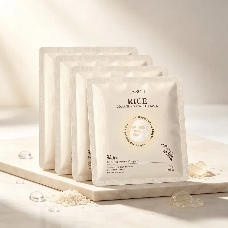 LAIKOU Rice Fermentation Collagen Jelly Mask, Transparent Hydrating Sheet Mask, Moisturizing, Brightening & Improving Dullness