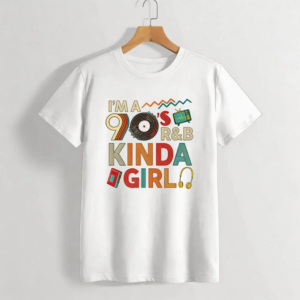Crew Neck Cotton Polyester Graphic T-Shirt, "Im a 90 s R&B Graphic Tees Kinda Girl" Printed Throwback Tee, y2k Fashion Casual Streetwear Humor Shirt, Trendy Aesthetic Outfit 2026, Gifts, SuperYi